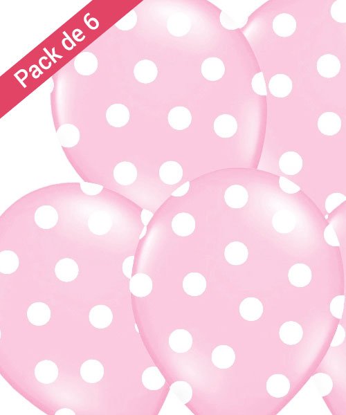 6 Ballons Roses à Pois Blancs pour Baby SHower, Mariage ou Anniversaire