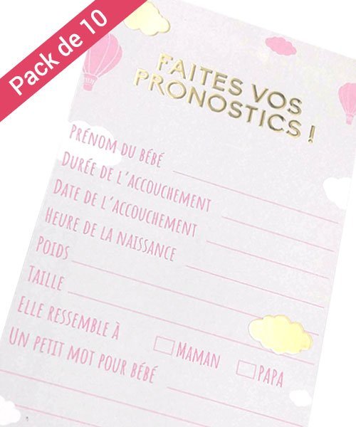 10 Cartes Pronostics pour Baby Shower Fille - Olili