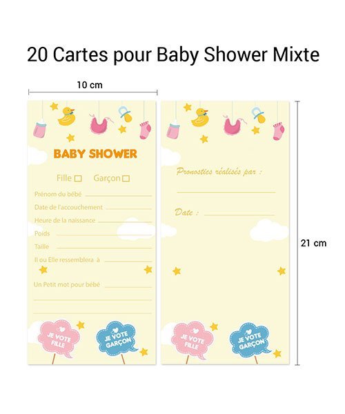 EVTI Carte pronostic baby shower francais - 20 cartes baby shower