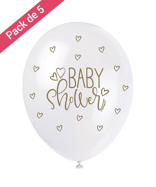 5 Ballons Baby Shower Blancs et Or - Olili