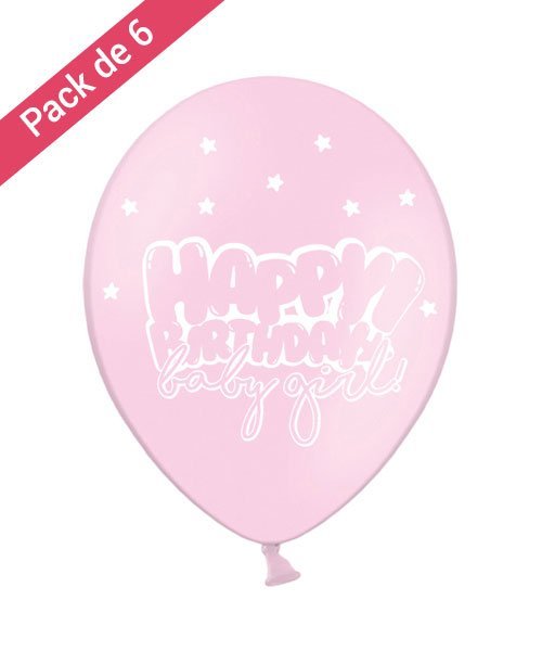 6 Ballons Happy Birthday Baby Girl pour Anniversaire 1 an Fille