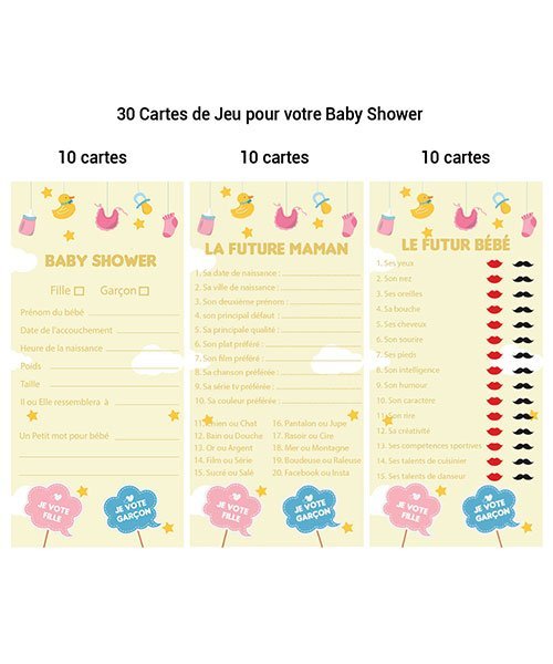 30 Cartes de Jeu pour Baby Shower Mixte - Olili